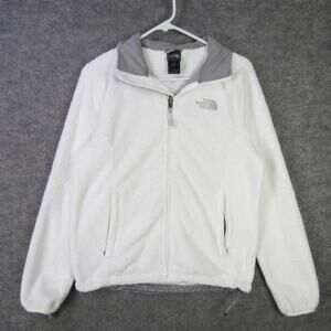 North Face Jacket Womens Medium White Gray Fleece Full Zip Outdoors Winter Warm